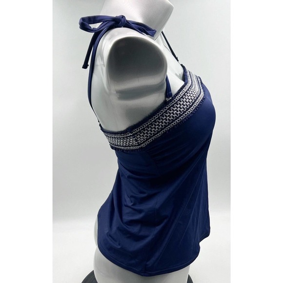 Draper James x Lands End Tankini Swimsuit Top Womens Sz 6 Blue Smocked Tie NEW - Picture 2 of 5